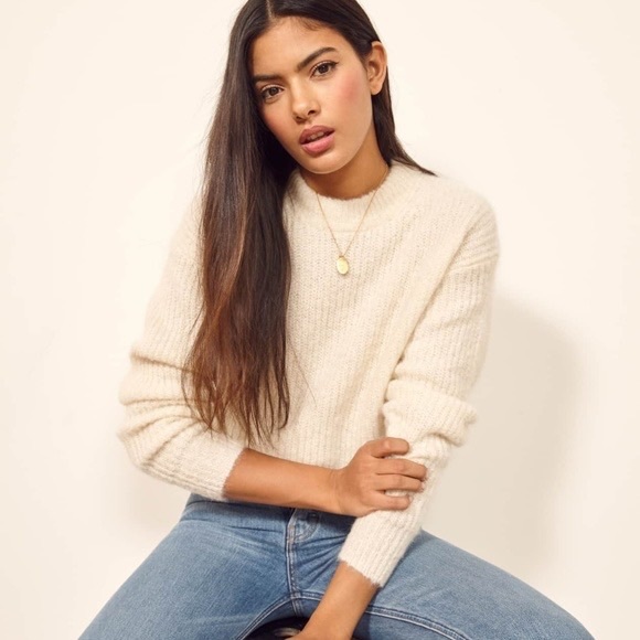 Reformation Finn Alpaca Crew Sweater Ivory Size Small - Picture 1 of 8